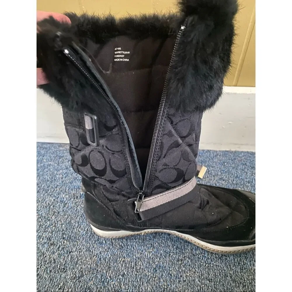 Coach Mariette women 8.5 side zipper boot with fur lining black